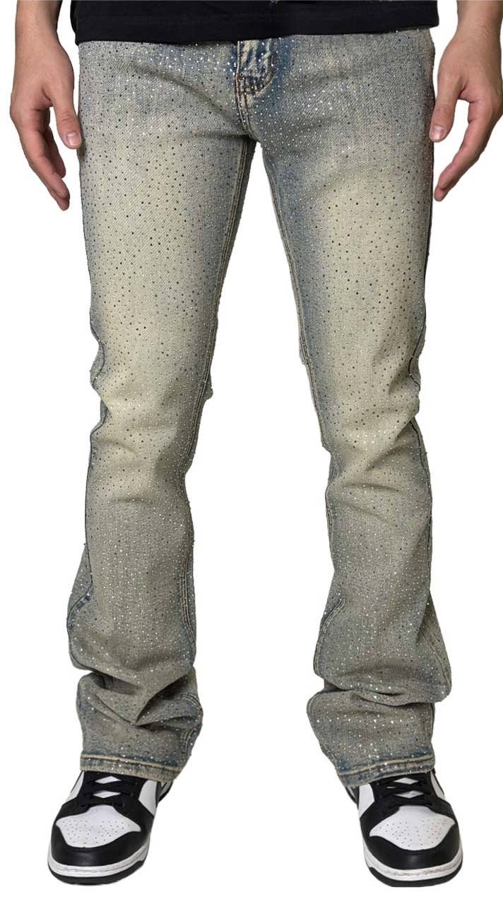 Multi-Rhinestone Flare Jeans