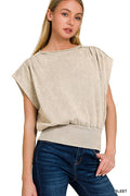 ..SI-26494 Washed Boat Neck Dolman Sleeve Top