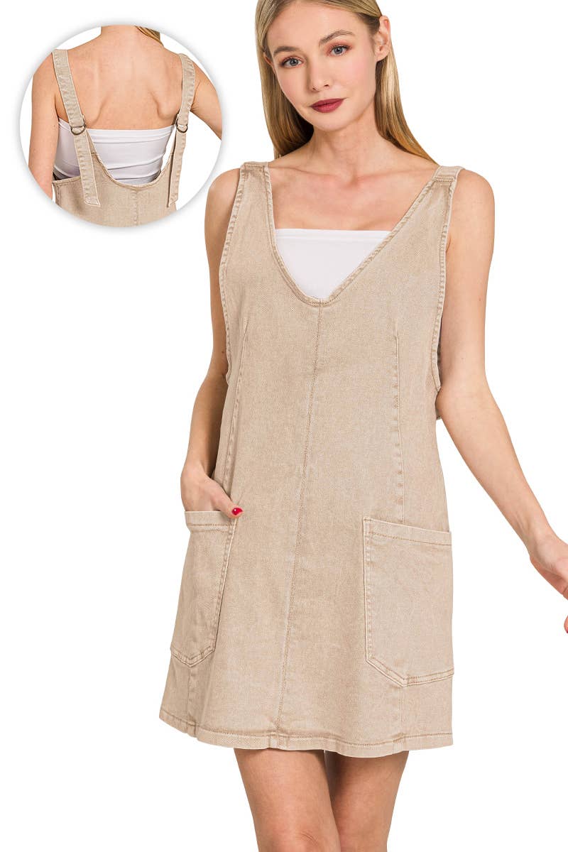 0827 Washed Adjustable Strap Denim Overall Dress SI-27517