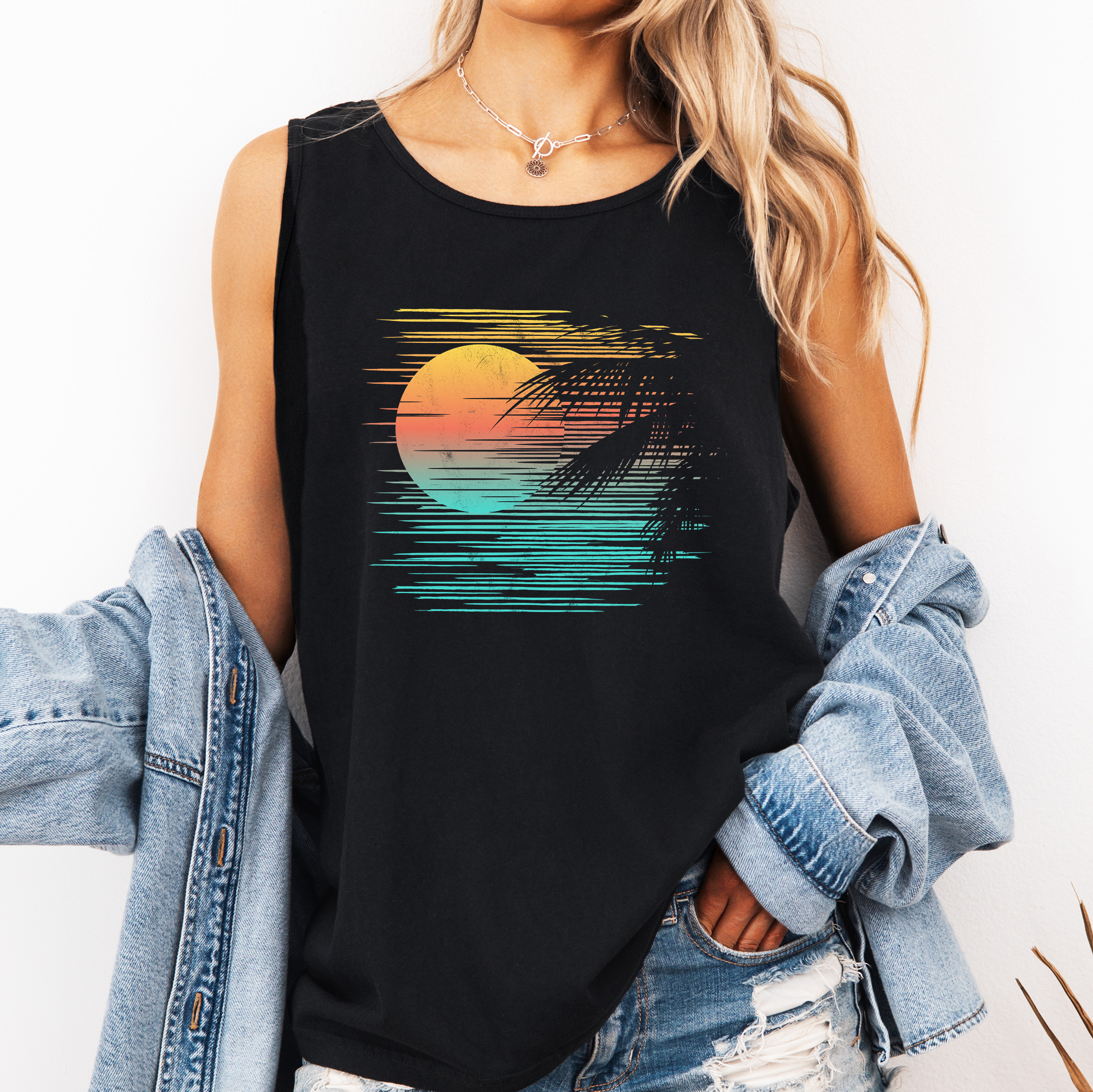 Retro Sunset Minimalist Lines Summer Beach Sunshine Tank Top