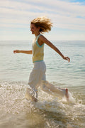 Frayed Waist& Stretch in White Twill Pants
