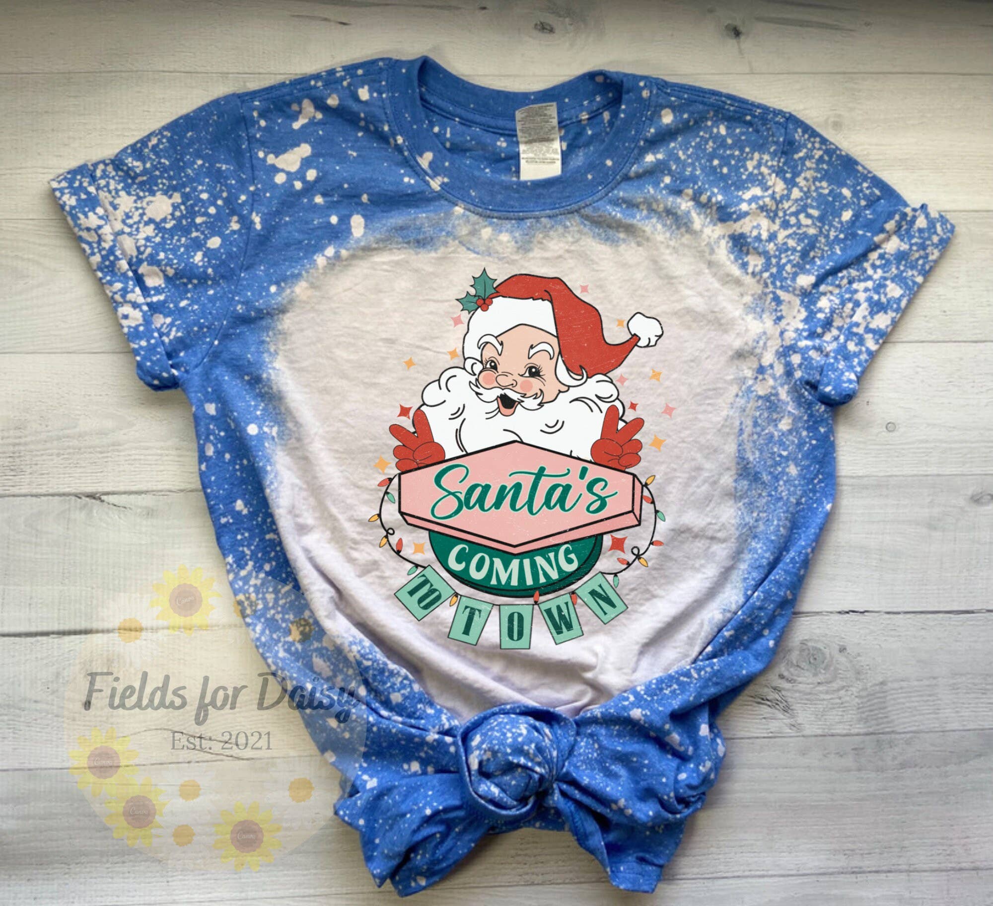 Santa's Coming To Town Bleached T-Shirt - Vintage Christmas