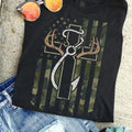 Camo Flag Cross Antlers Outdoors T-Shirt