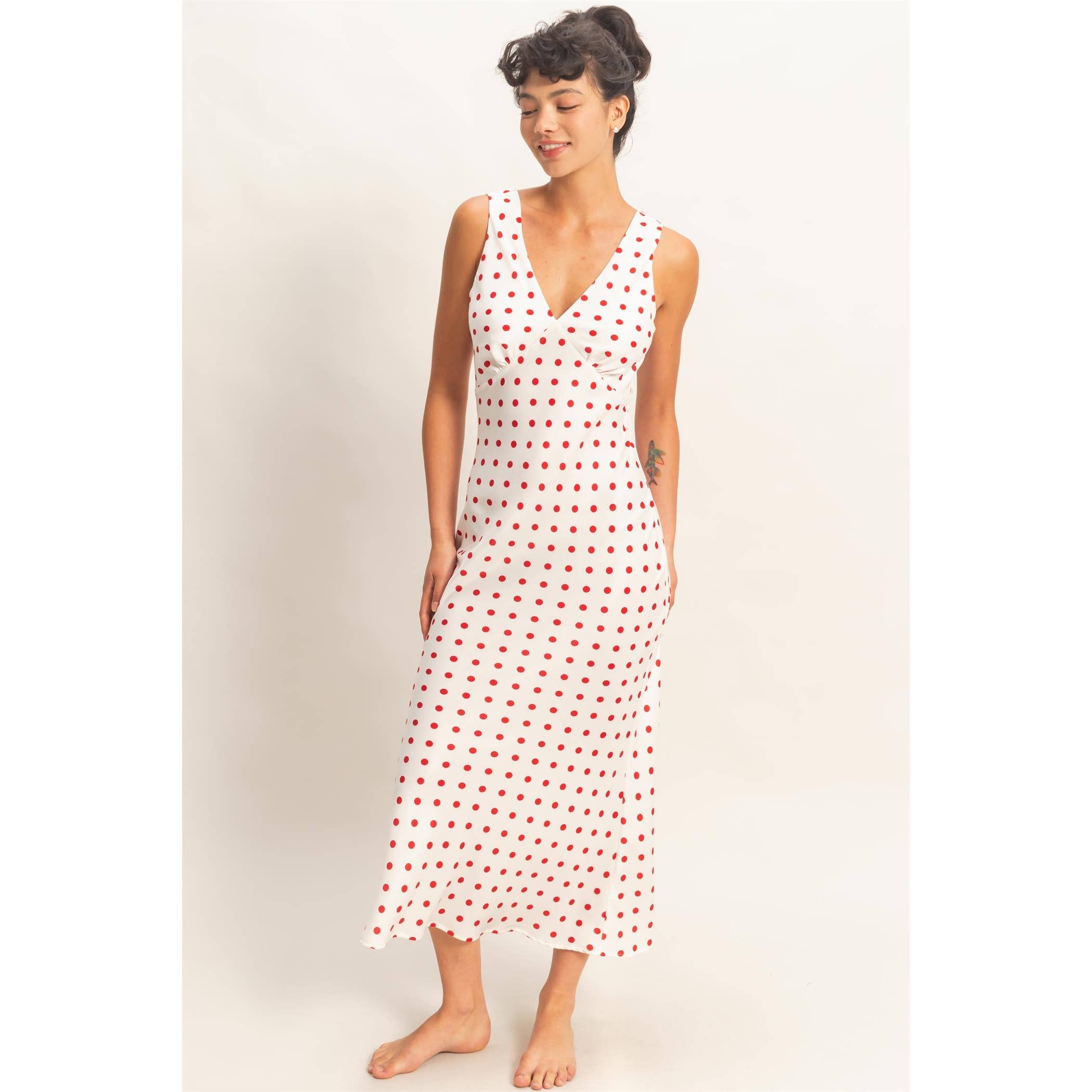 Polka Dot Sleeveless Maxi Dress