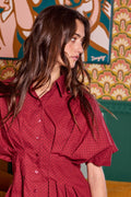IT2549 Poplin Button-Front Pleated Peplum Style Shirt