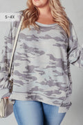 Plus Camo Print Exposed Seam Drop Shoulder Sweatshirt (S-4X)