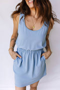 Mineral Wash Elastic Waist Tank Dress with Pockets (S-Xl)