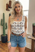 Wesrern Leopard/ Horseshoe Printed Square Neck Sweater Vest
