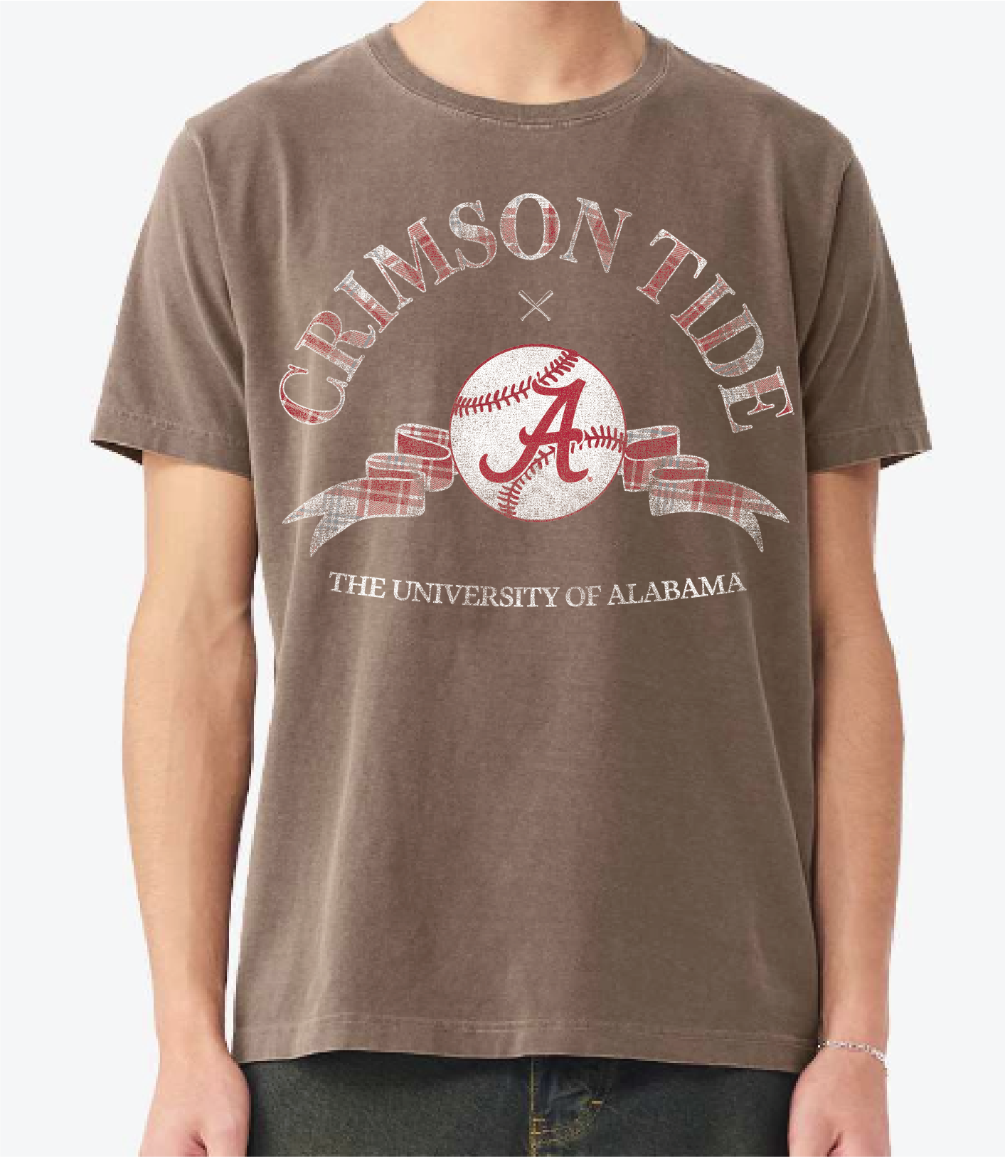 Bama Heritage Baseball Plaid Brown Comfort Colors Tee