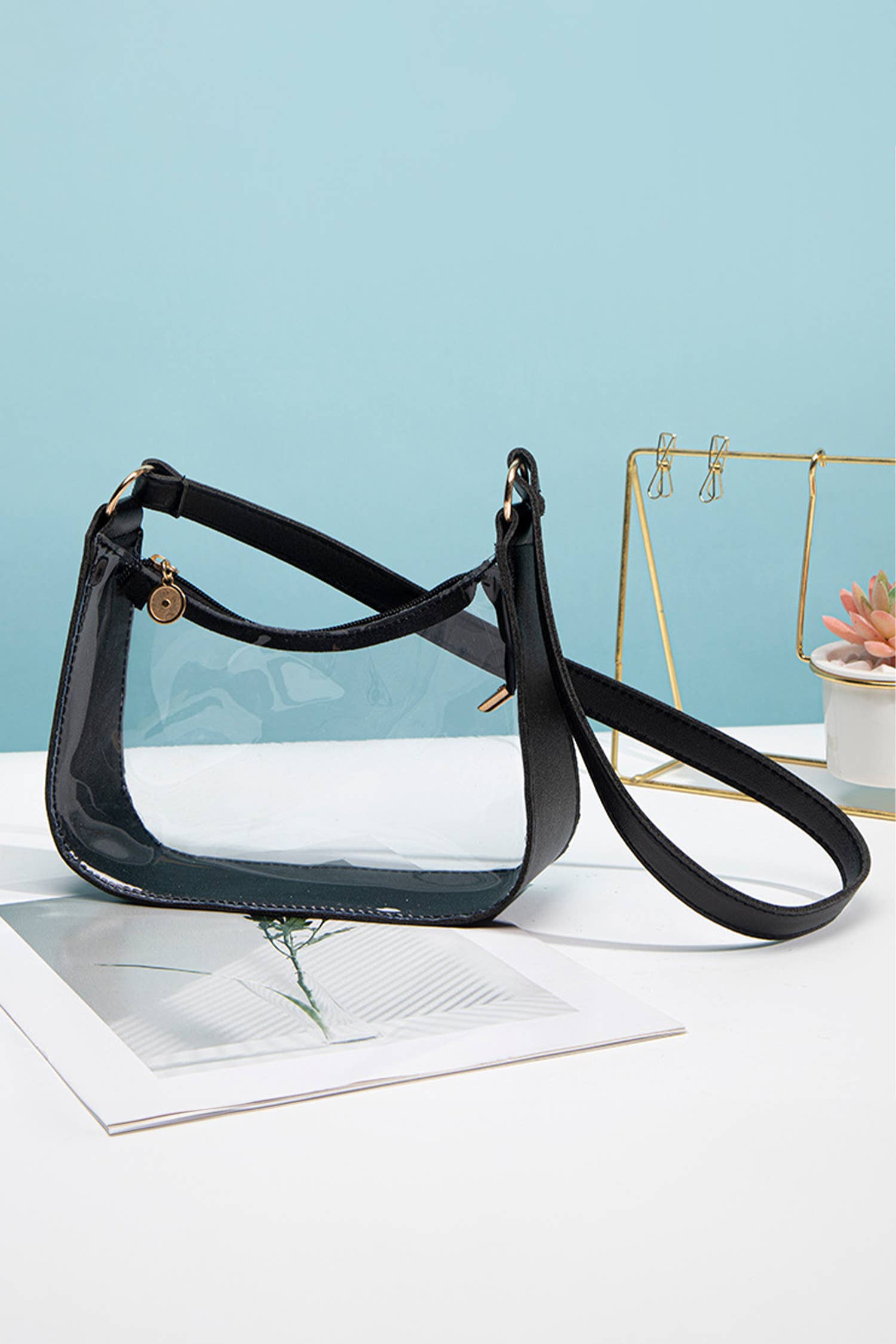 Pu Leather Trim Clear Shoulder Bag