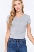 "...._ SI-20058 Short Sleeve Crew Neck Crop Top