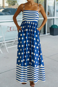 Striped Polka Dot Patchwork Spaghetti Straps Dress (S-Xl)