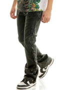 Embroidery Waxed Flare Pants