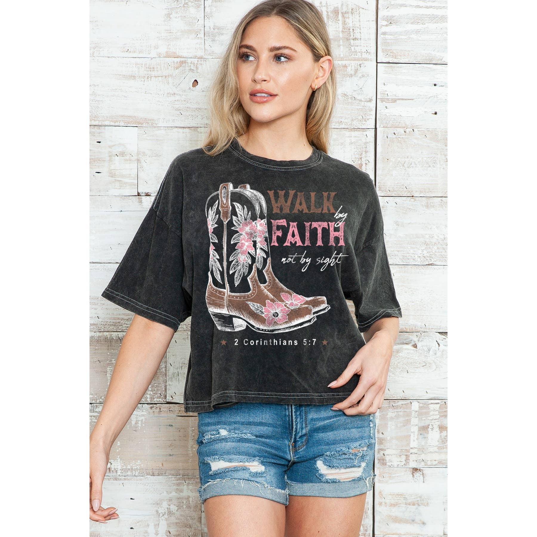 Walk By Faith - Mineral Wash Cropped Top