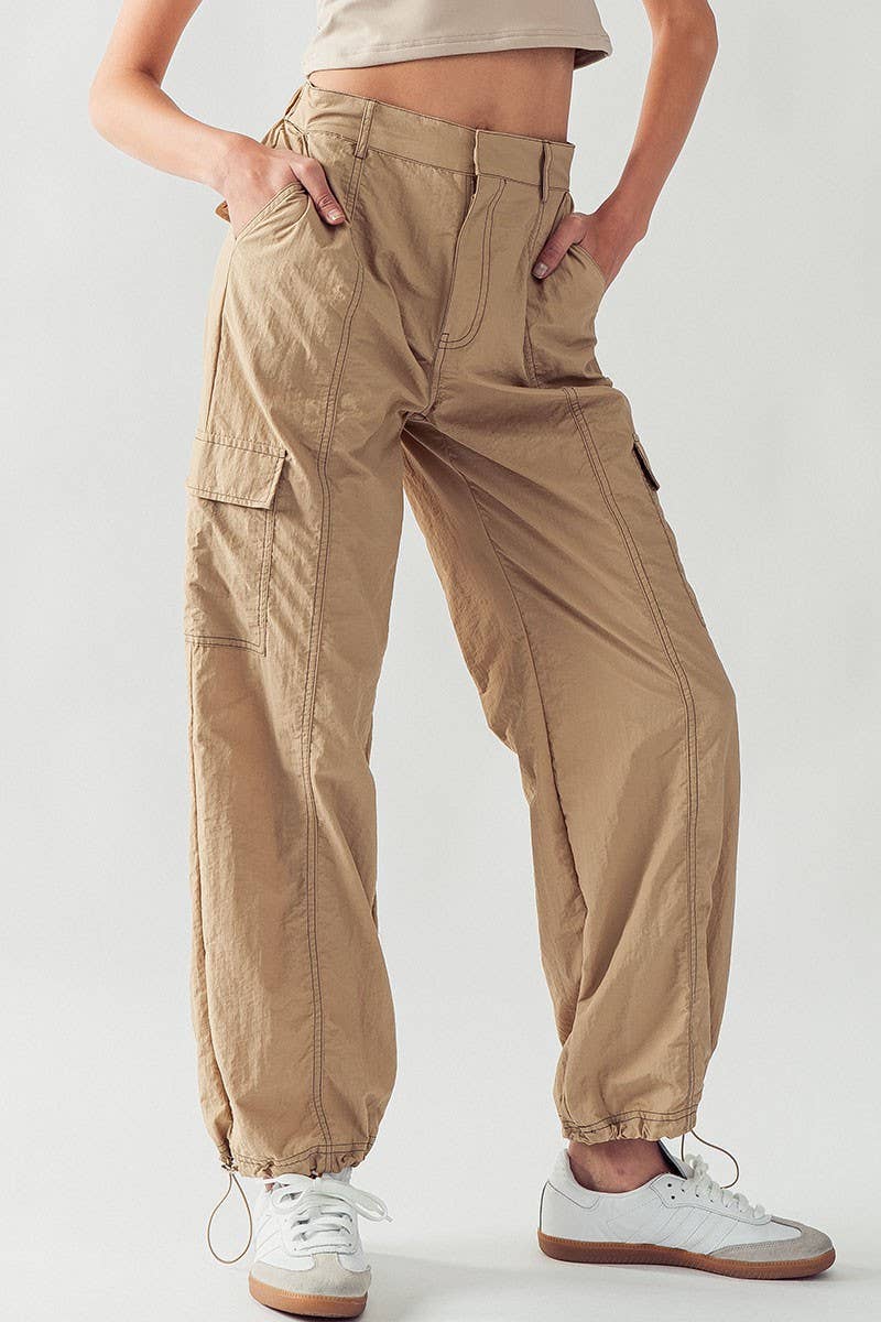Technical Nylon Drawstring Cargo Jogger Pants