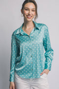 0223 Satin Polka Dot Button-Up Blouse SI-29530