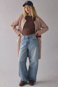 IJ3167 | Houndstooth Pattern Zip-Up Jacket Coat