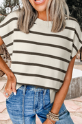 Summer 2026 Stripe Side Slits Crewneck  Sweater Tee (S-Xl)