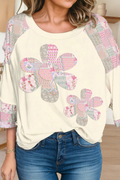 Floral Patchwork Applique Raglan Top (S-Xl)