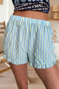 Stripe Elastic Waist Ruffle Trim Casual Shorts (S-Xl)