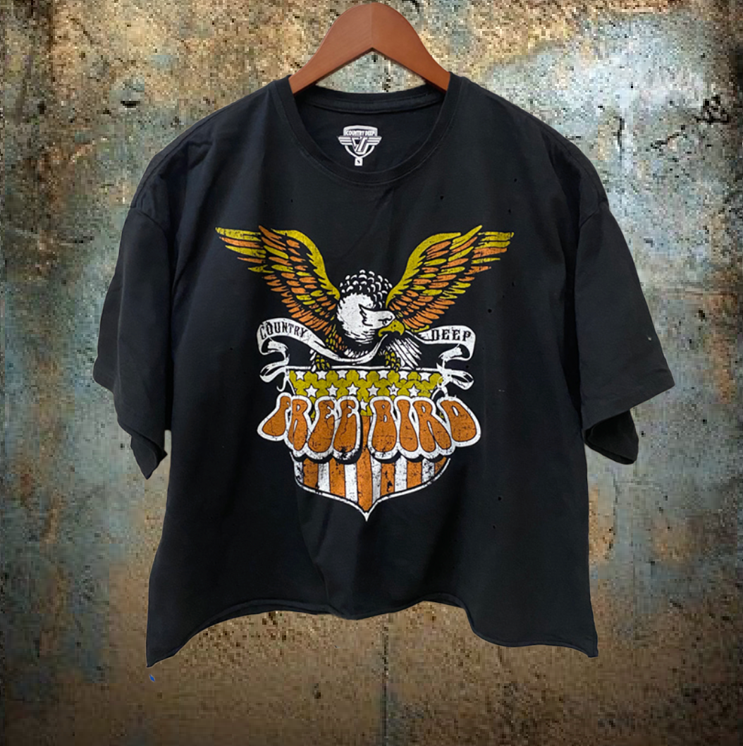 Free Bird Shield Oversized 90's Vibe Distressed Cropped  T- Shirt