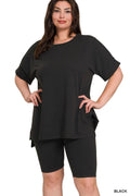 ...0811 Plus Microfiber Top & Biker Shorts 2Pc Set SI-26454
