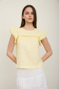 Textured Ruffle Sleeve Line Lace Detail Top