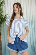 Stripe Collared Short Sleeve Button Down Shirt