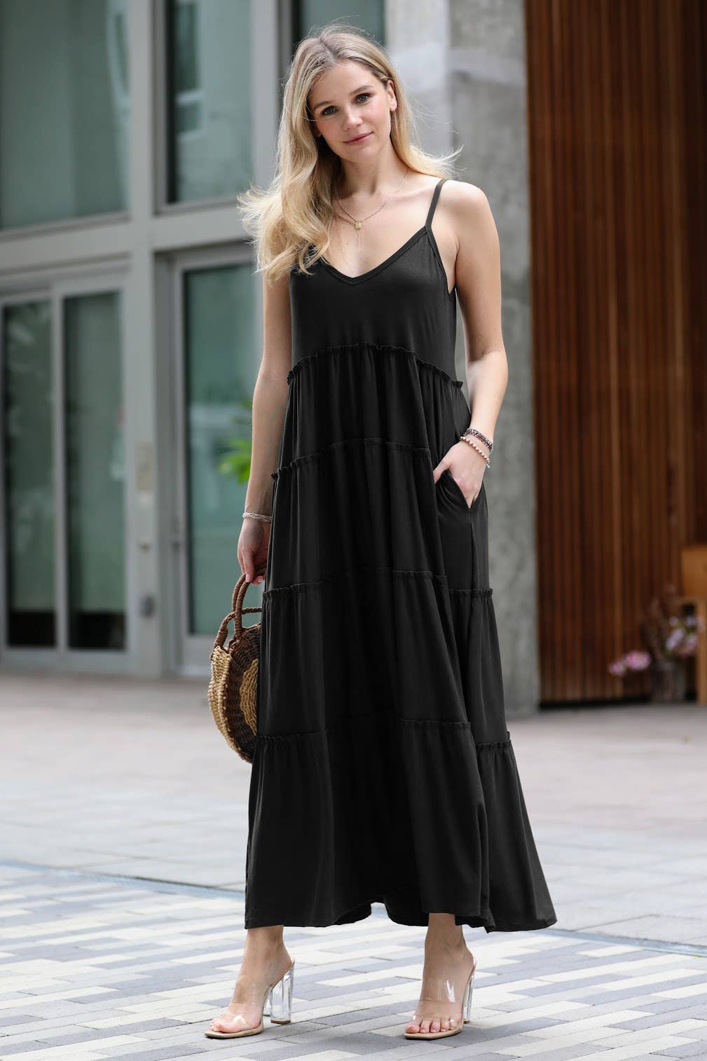 .0205 Tiered Maxi Dress with Side Pockets SI-23956