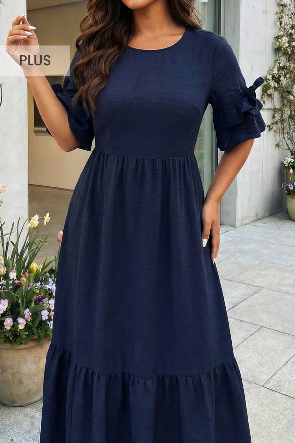 Plus Size Ruffle Sleeve Tiered Midi Dress