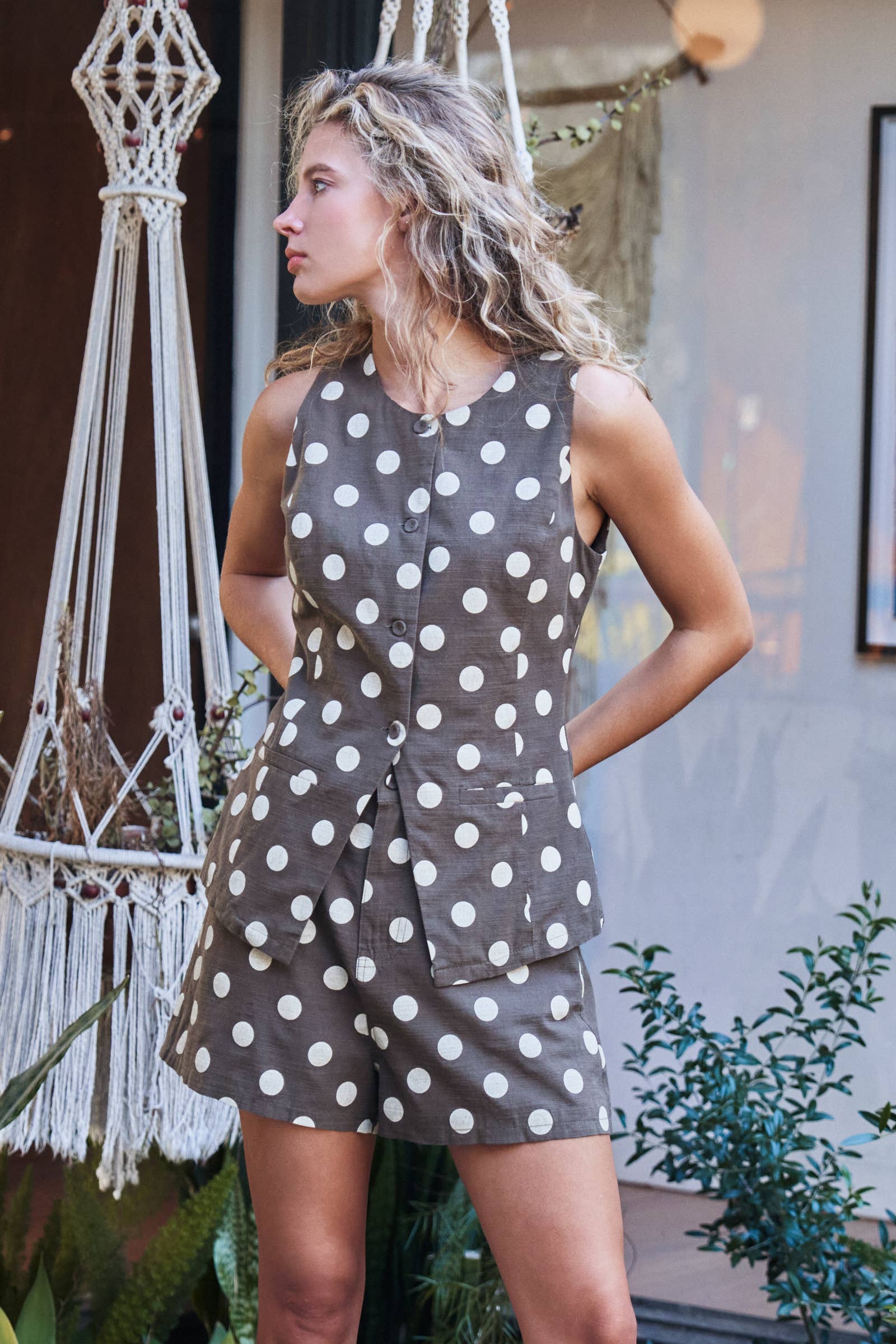 Polka Dot Cotton Linen Matching Set