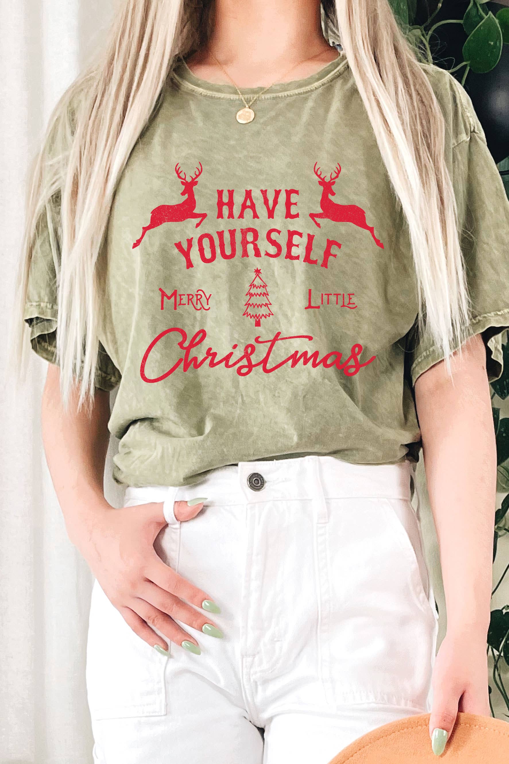 Merry Little Christmas Deers Mineral Graphic Long Crop Top