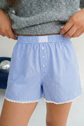 Gingham Plaid Button Detail Lace Trim Boxer Shorts (S-Xl)
