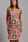 Crochet Patchwork Open-Back Mini Dress