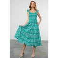 Green Smocked Maxi Dress with White Floral Sleeveless Fit