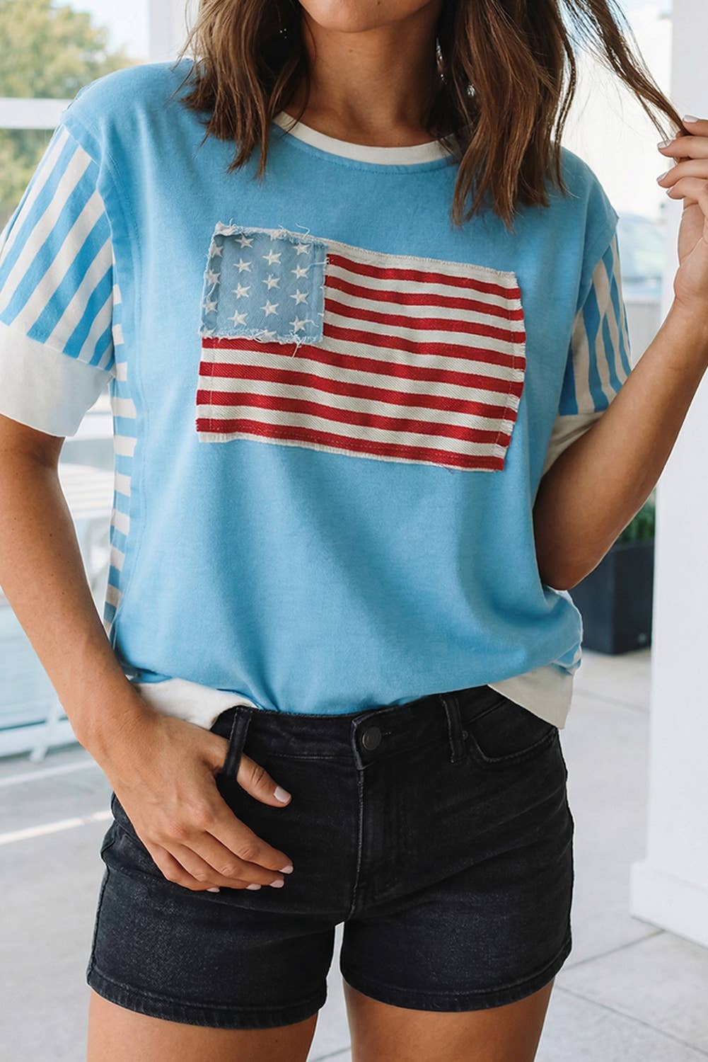 Flag Print Patchwork Colorblock July 4th T Shirt (S-Xl)