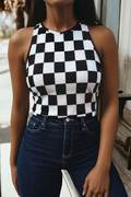 Western Checkerboard Printed Slim Tank Top (S-Xl)