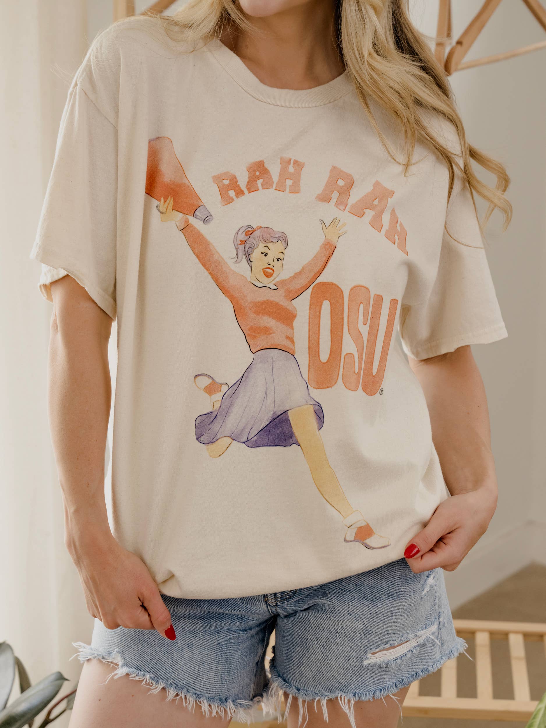 Osu Cowboys Rah Rah Off White Thrifted Tee
