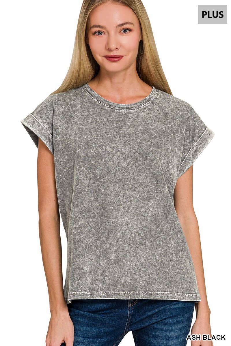 1229 Plus Halo Washed Cuffed Short Sleeve Tee SI-29270