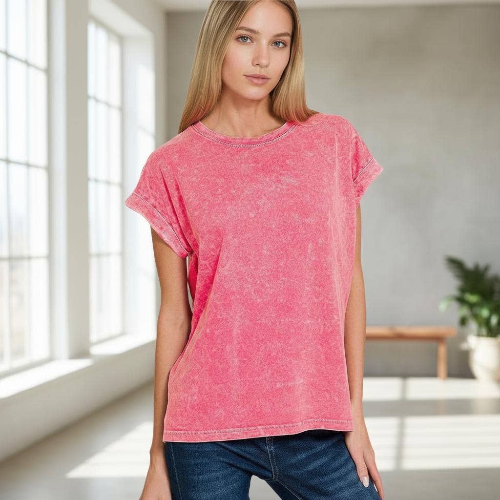 0225 Halo Washed Cuffed Short Sleeve Tee SI-29269