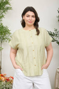 Plus Button Down Pintuck and Line Lace Detail Top