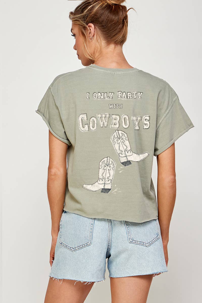 I Only Party with Cowboys  Vintage Graphic Crop Top