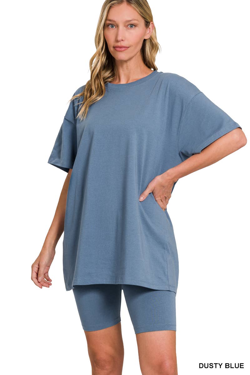 ..SI-26018 Cotton Round Neck Top & Biker Shorts 2 Pc Set