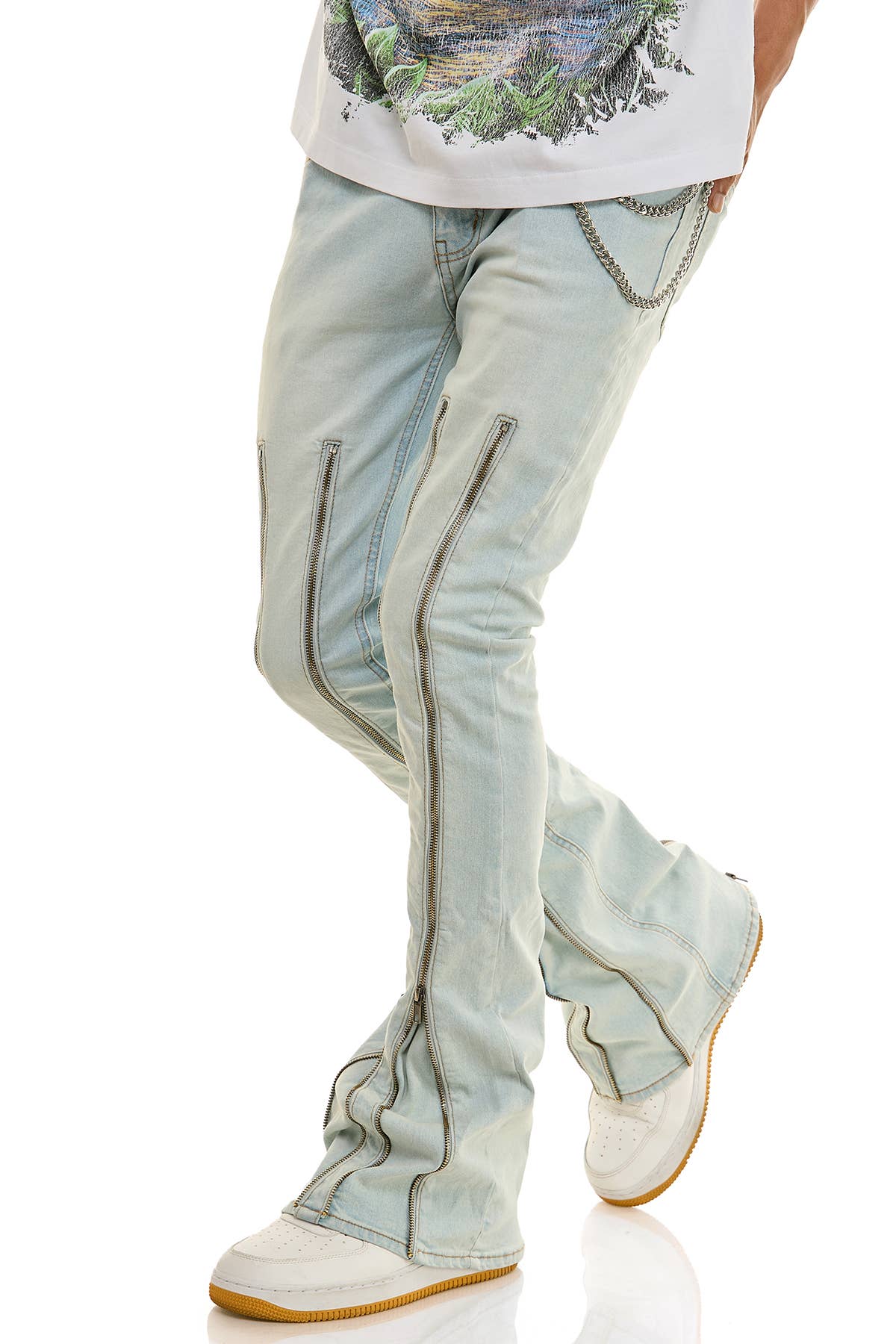 Multiple Zipper Flare Jeans