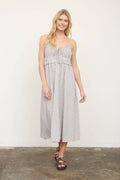 Stripe Spaghetti Strap Keyhole Ruffled Midi Dress