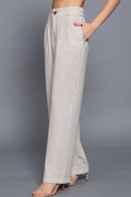 .Elasticized Back Waist Stripe Linen Effect Pants