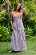 ID4382 All-Over Check Print Smocked Bodice Maxi Dress