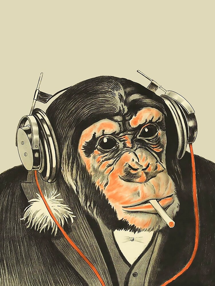 Circus Series Smoking Chimp With headphones by allovervintage