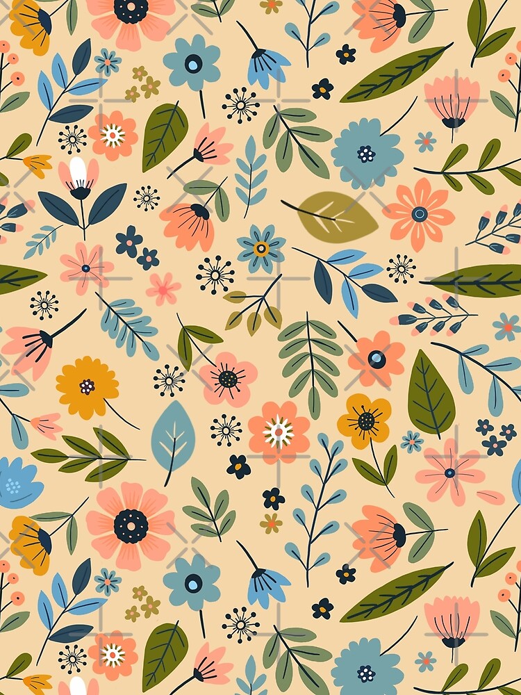 Spring Garden peach/aqua with cream background by Kathysg