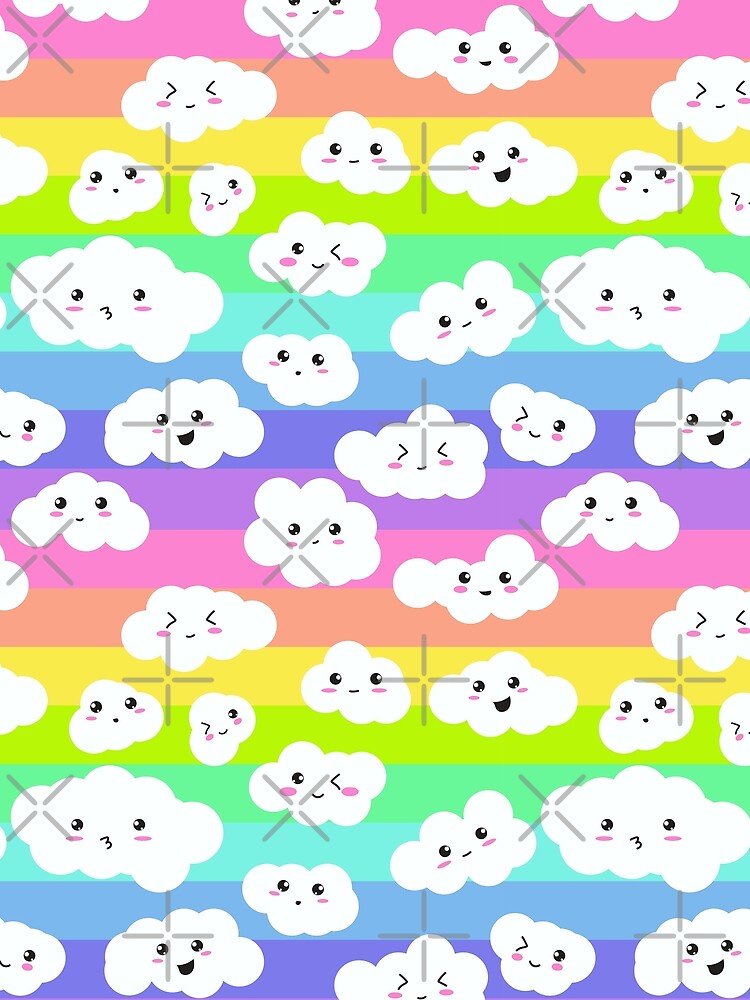 Rainbow Stripe With Kawaii Clouds by MMPlastic